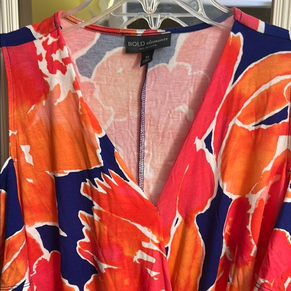 Bold Elements Women's Floral Wrap Top - Orange and Blue - Picture 5 of 11